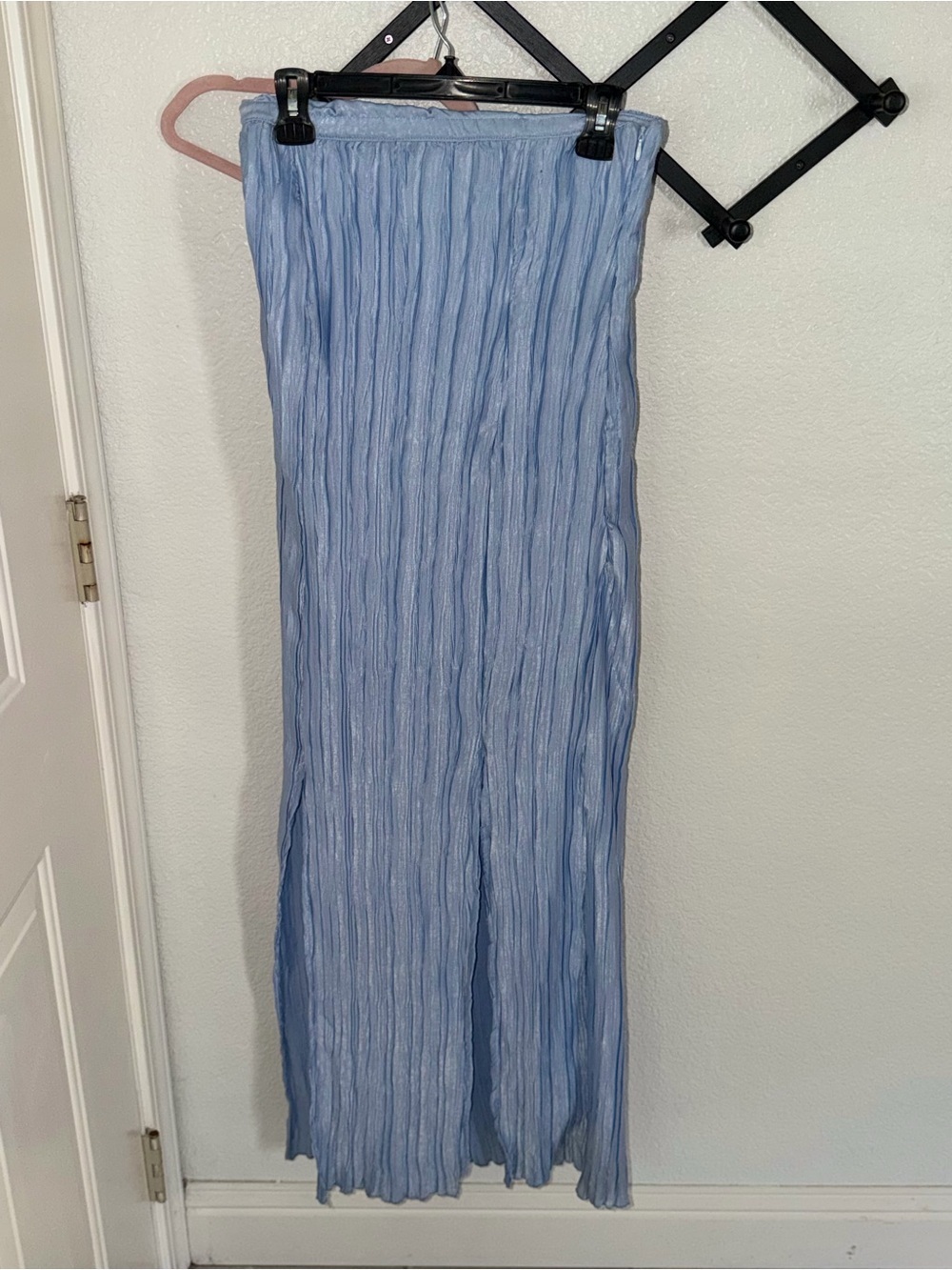 LAAGAM Blue Crinkle Pleated Maxi Skirt XS Made in Barcelona - Picture 2 of 5